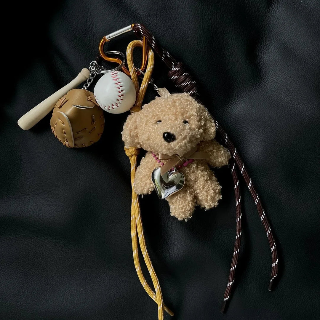 Women's Plush Baseball Dog Key Chain Bag Charm Cute Accessory-The Yellow Prime