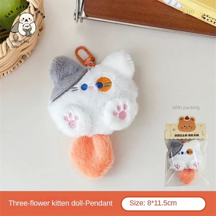 Women's Plush Cat Keychain Cute Rabbit Fur Bag Charm Decor-The Yellow Prime