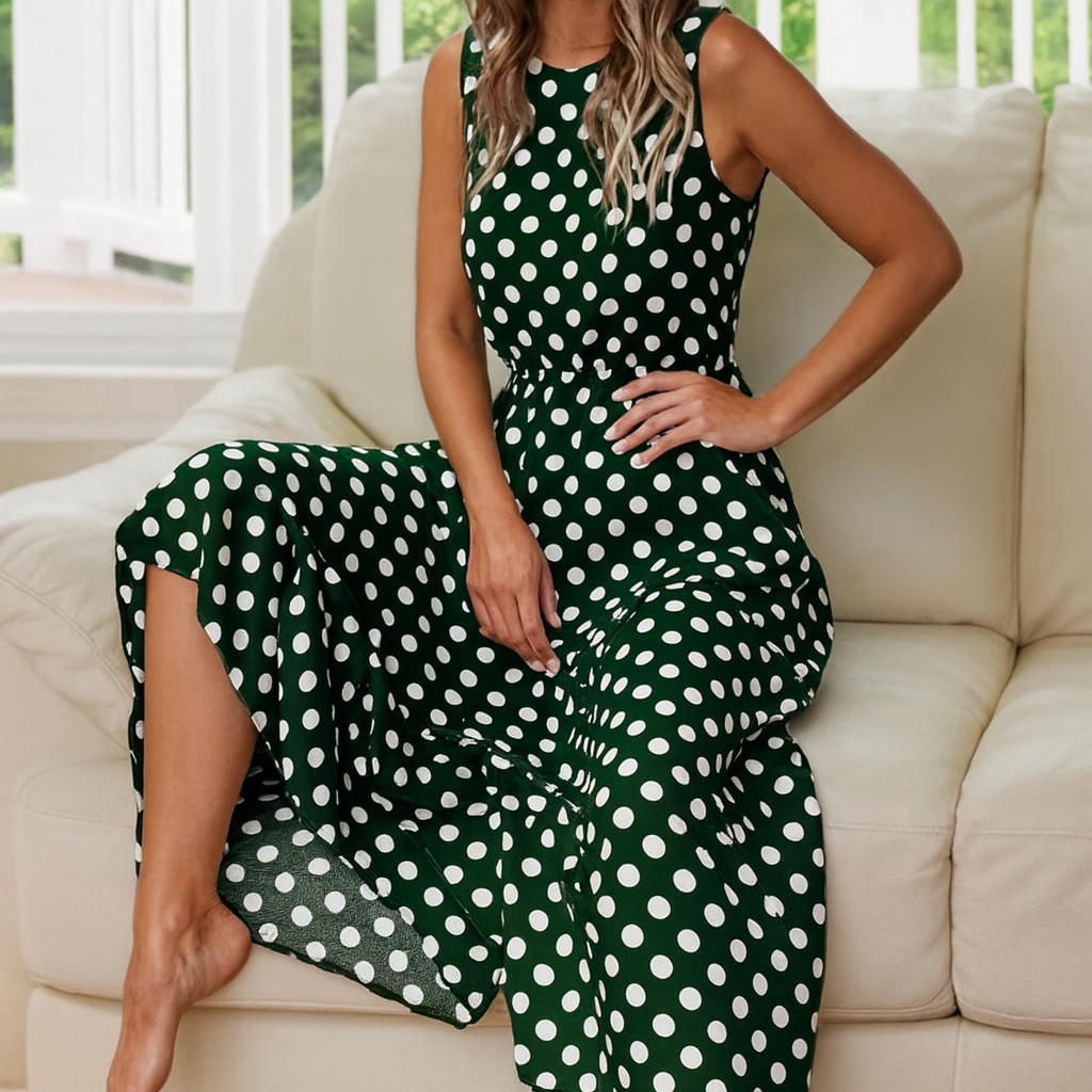 Women's Polka Dot Maxi Dress in Modern Style-The Yellow Prime