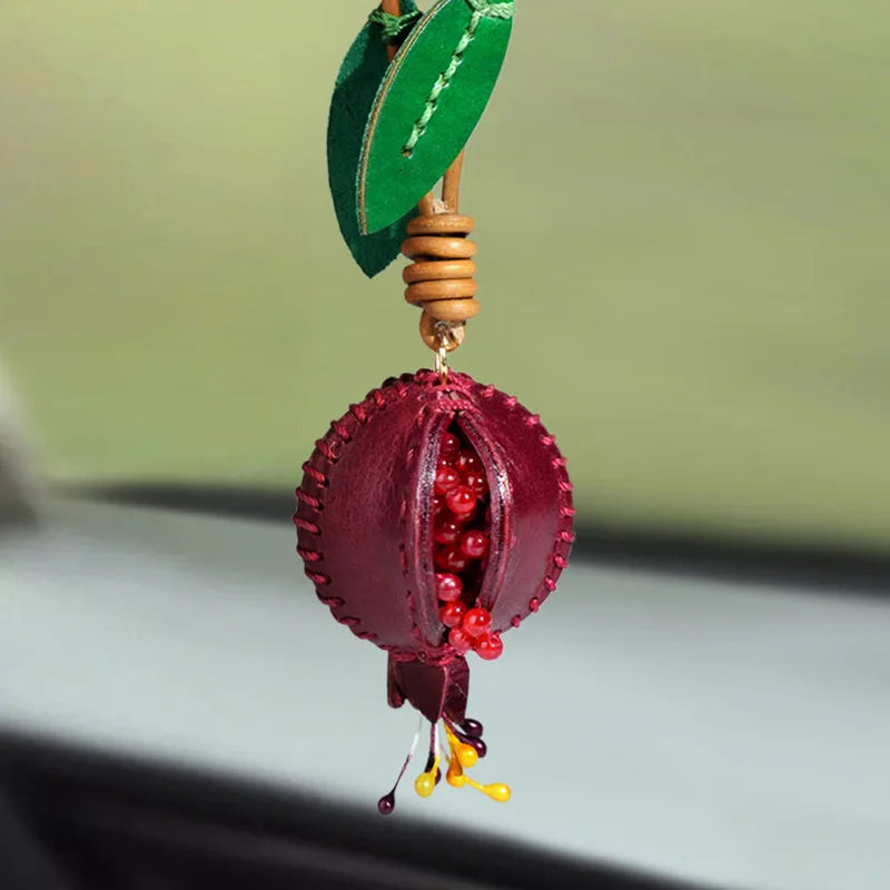 Women's Pomegranate Leather Charm Keychain for Bags and Cars-The Yellow Prime