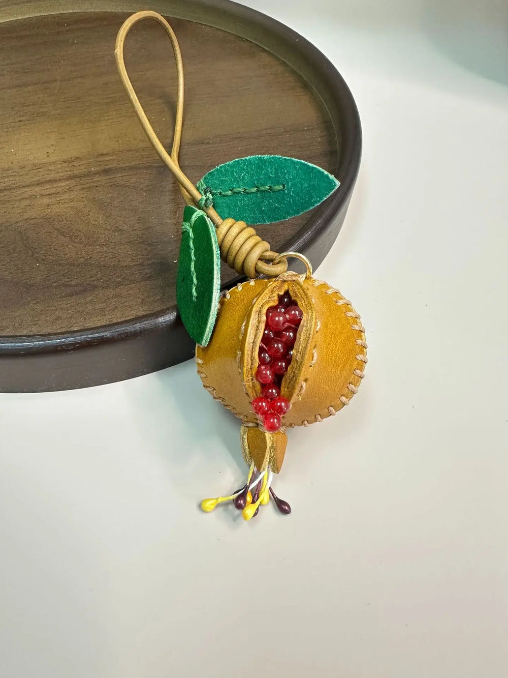 Women's Pomegranate Leather Charm Keychain for Bags and Cars-The Yellow Prime