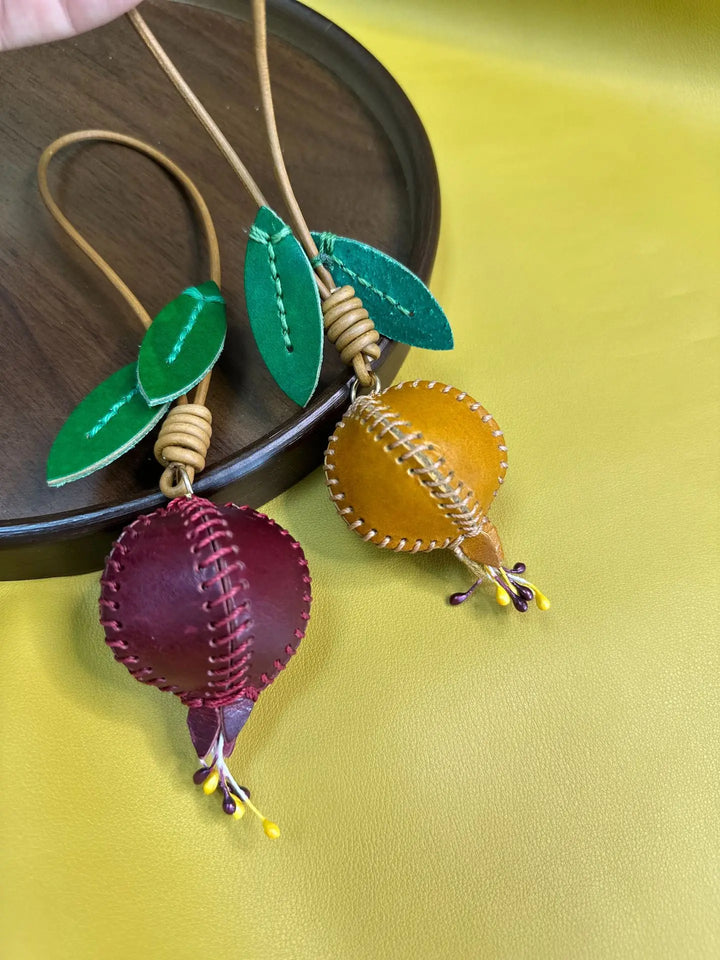 Women's Pomegranate Leather Charm Keychain for Bags and Cars-The Yellow Prime