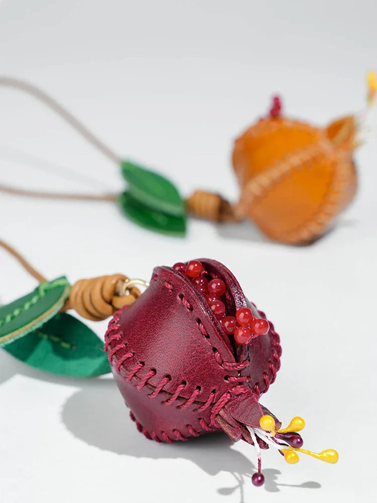 Women's Pomegranate Leather Charm Keychain for Bags and Cars-The Yellow Prime