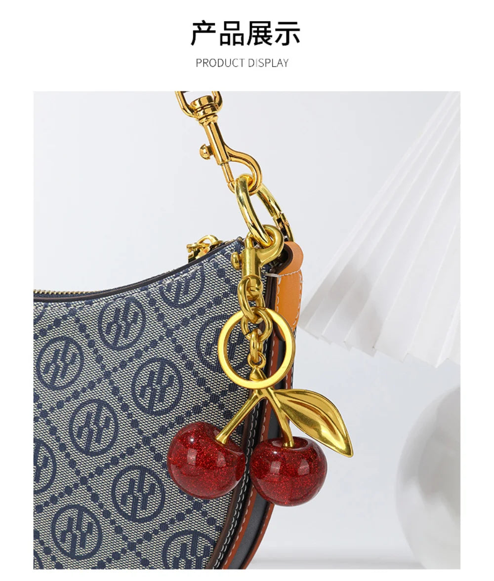 Women's Red Cherry Keychain Bag Charm with Gold Leaf Clasp-The Yellow Prime