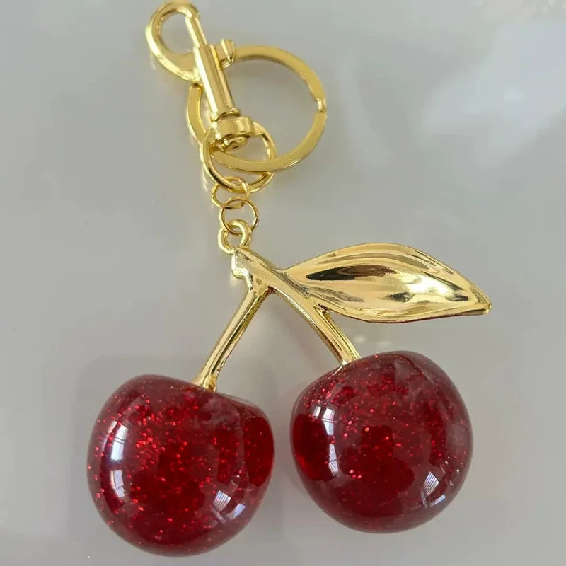 Women's Red Cherry Keychain Bag Charm with Gold Leaf Clasp-The Yellow Prime