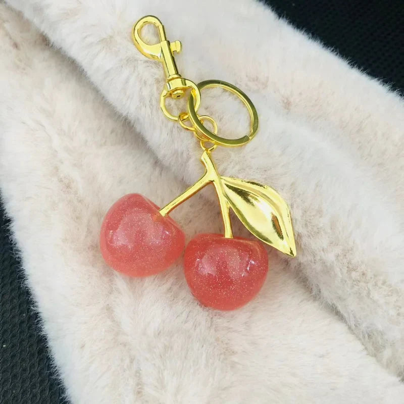 Women's Red Cherry Keychain Bag Charm with Gold Leaf Clasp-The Yellow Prime