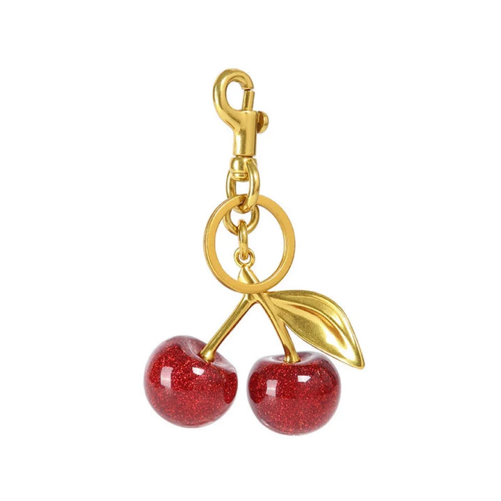 Women's Red Cherry Keychain Bag Charm with Gold Leaf Clasp-The Yellow Prime