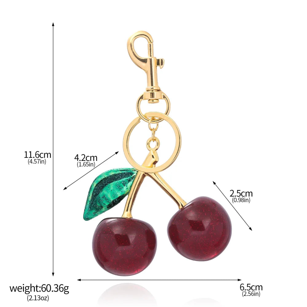 Women's Red Cherry Keychain Bag Charm with Gold Leaf Clasp-The Yellow Prime