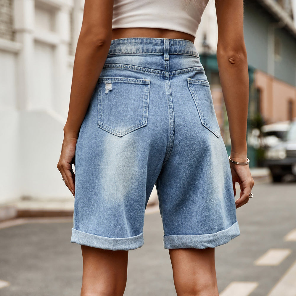 Women's Relaxed Cuffed Hem Denim Shorts for Casual Style-The Yellow Prime