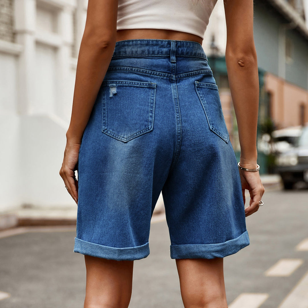 Women's Relaxed Cuffed Hem Denim Shorts for Casual Style-The Yellow Prime