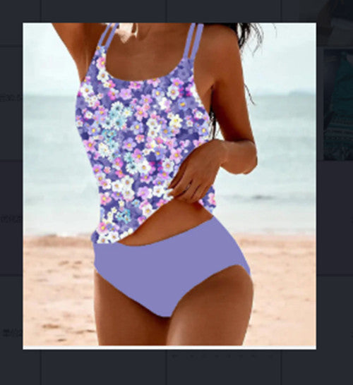Women's Retro High-Cut Bikini with Beach Print-The Yellow Prime