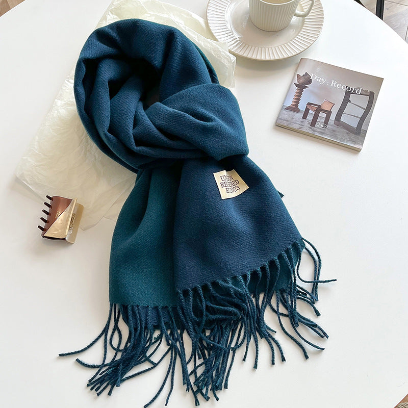 Women's Reversible Fringed Cashmere Winter Scarf-The Yellow Prime