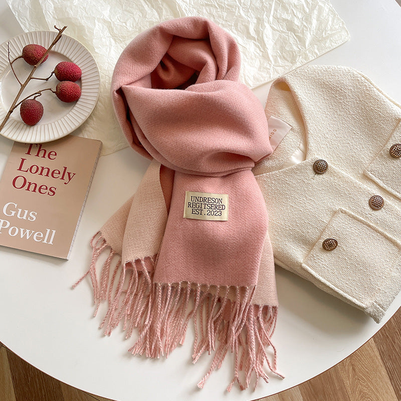 Women's Reversible Fringed Cashmere Winter Scarf-The Yellow Prime