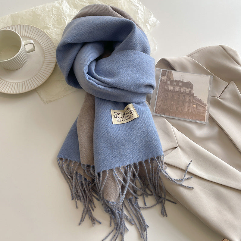 Women's Reversible Fringed Cashmere Winter Scarf-The Yellow Prime
