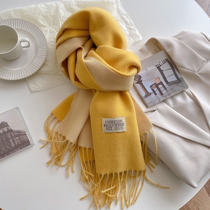 Women's Reversible Fringed Cashmere Winter Scarf-The Yellow Prime