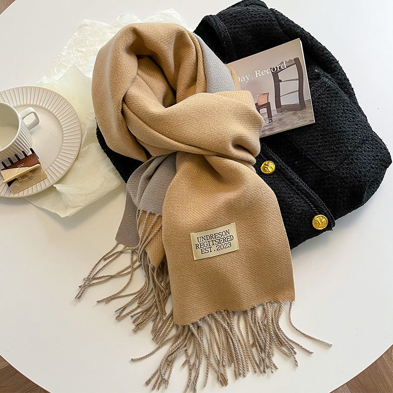 Women's Reversible Fringed Cashmere Winter Scarf-The Yellow Prime