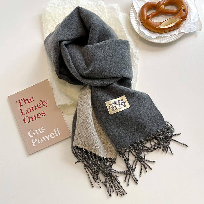 Women's Reversible Fringed Cashmere Winter Scarf-The Yellow Prime
