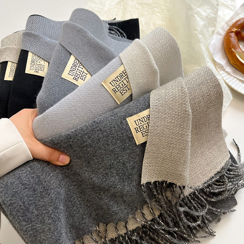 Women's Reversible Fringed Cashmere Winter Scarf-The Yellow Prime