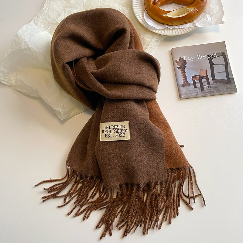Women's Reversible Fringed Cashmere Winter Scarf-The Yellow Prime