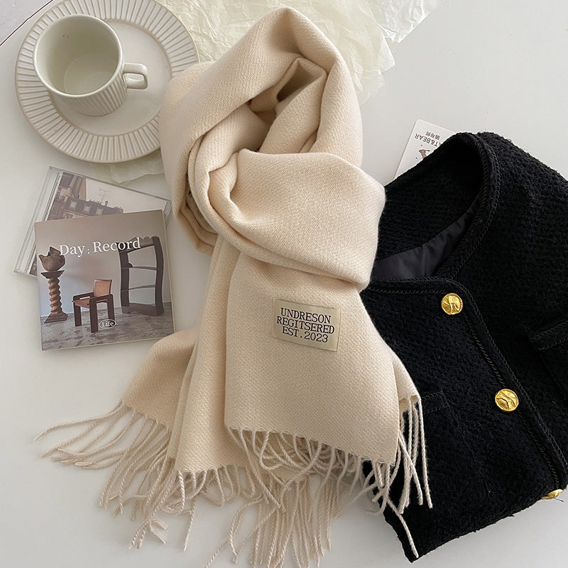 Women's Reversible Fringed Cashmere Winter Scarf-The Yellow Prime