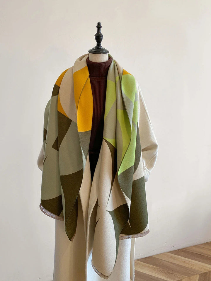 Women's Reversible Geometric Cashmere Oversized Scarf-The Yellow Prime
