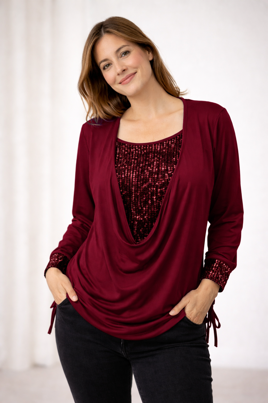 Women's Sequin-Embellished Long Sleeve Blouse-The Yellow Prime