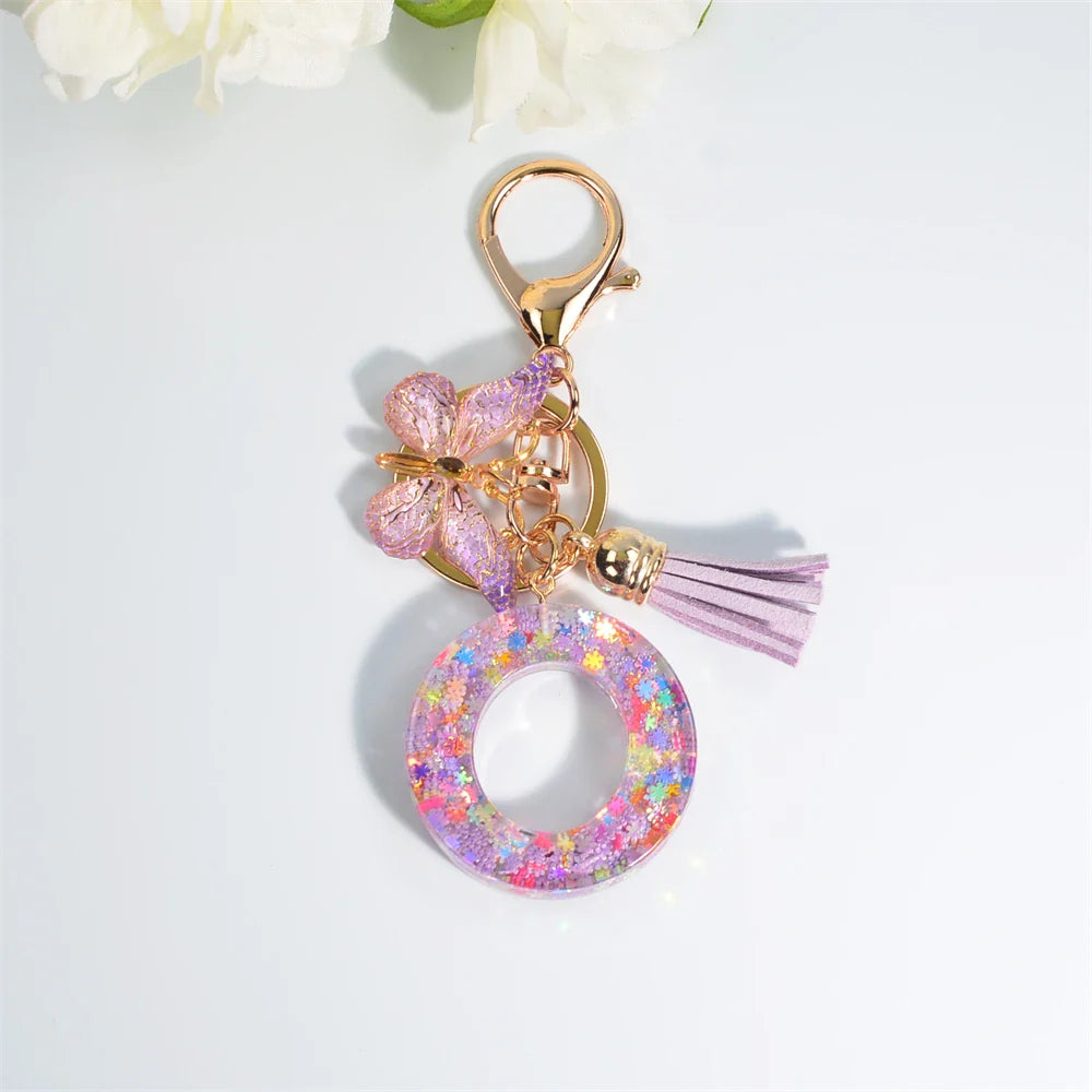 Women's Sequin Letter Keychain with Butterfly Tassel Charm-The Yellow Prime