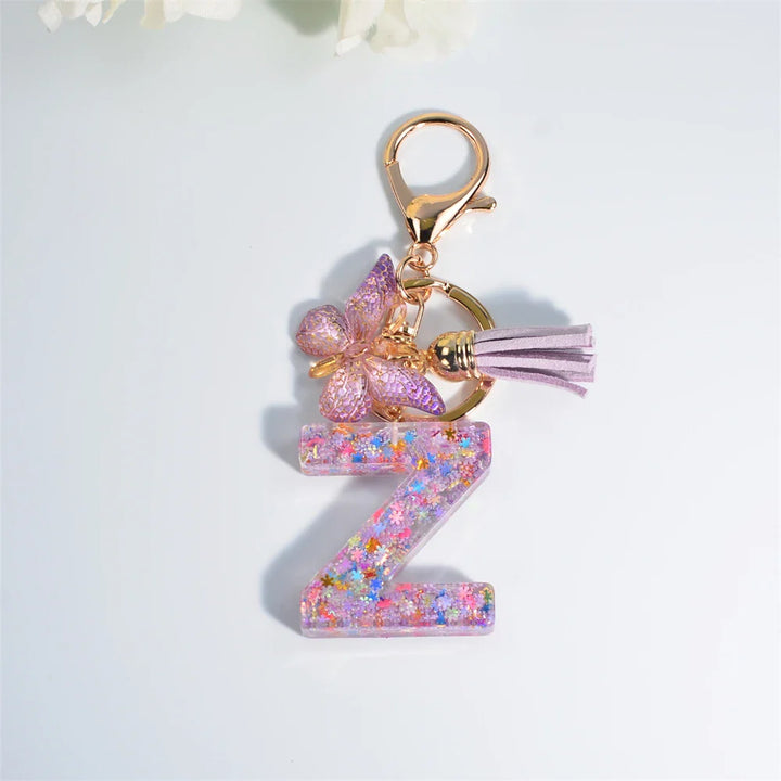 Women's Sequin Letter Keychain with Butterfly Tassel Charm-The Yellow Prime