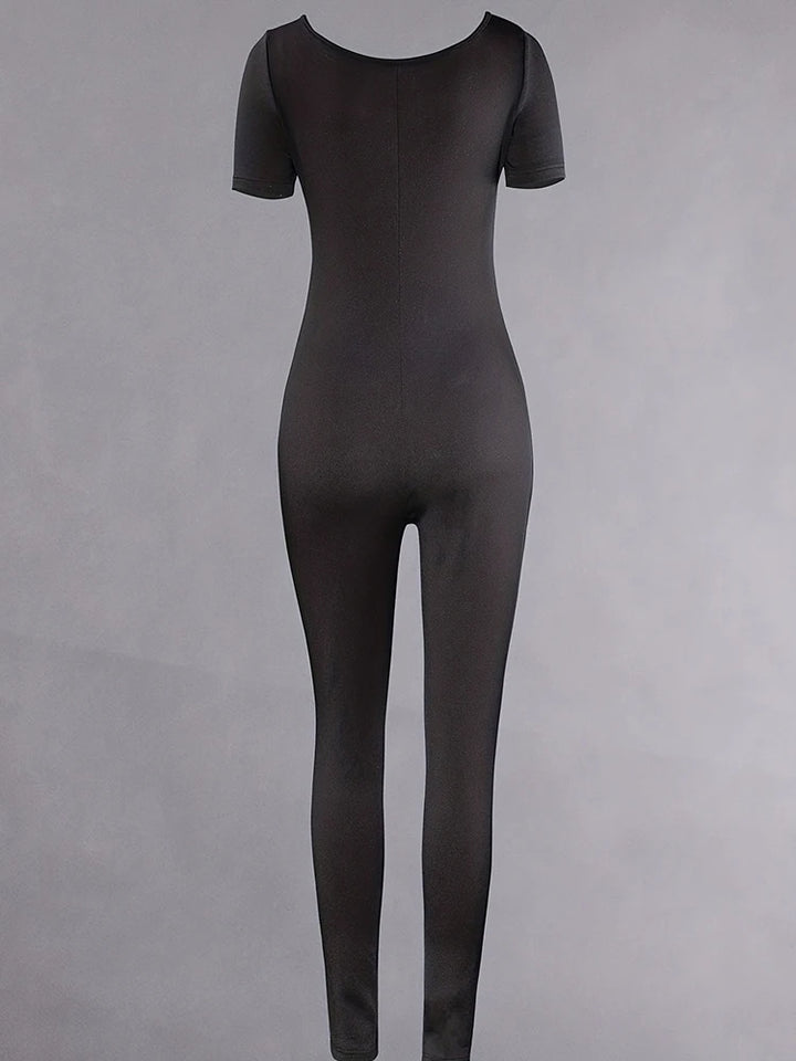 Women's Short Sleeve Solid Bodycon Jumpsuit for Casual Fitness Wear-The Yellow Prime