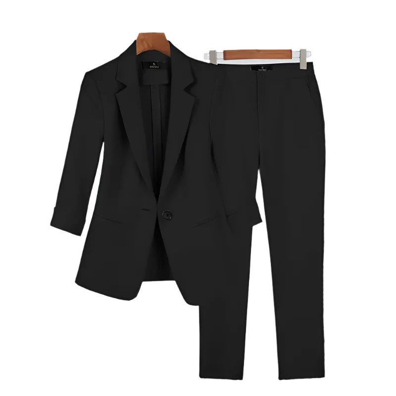 Women's Slim Trousers Suit Set with Single Button-The Yellow Prime