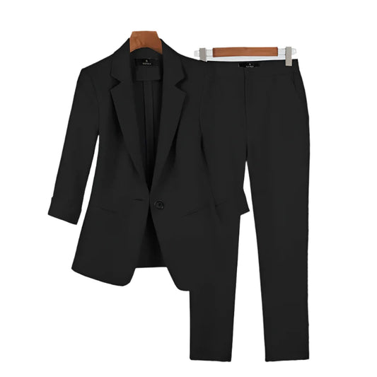 Women's Slim Trousers Suit Set with Single Button-The Yellow Prime