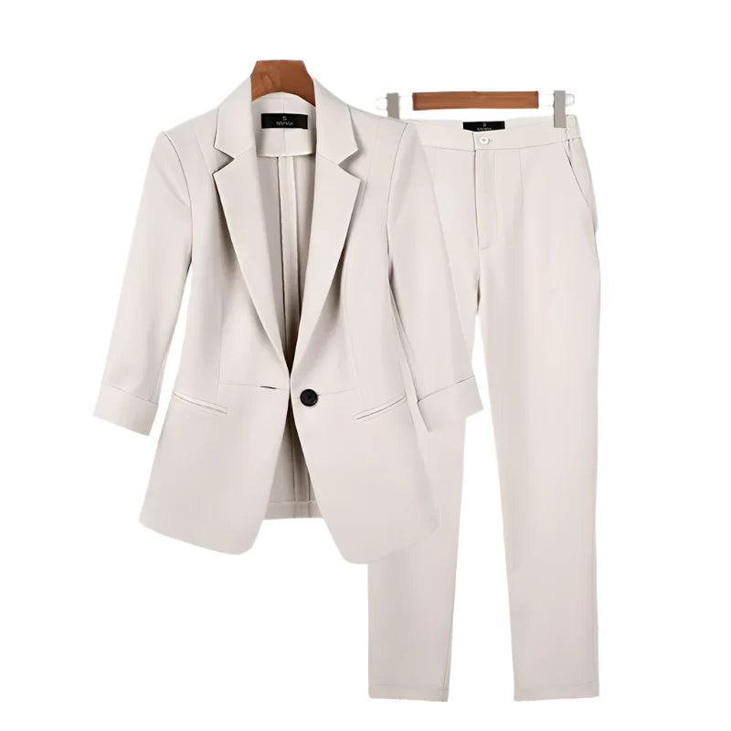 Women's Slim Trousers Suit Set with Single Button-The Yellow Prime