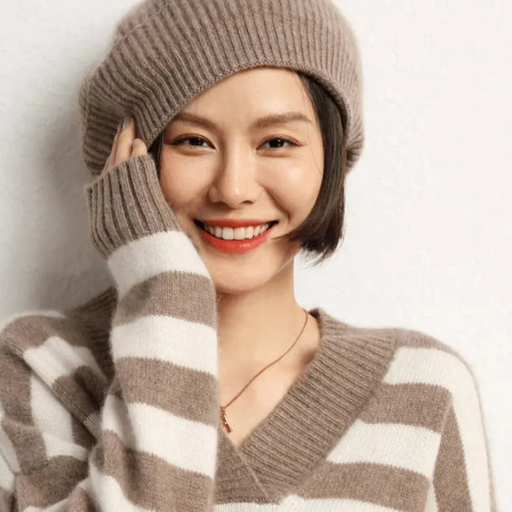 Women's Soft Cashmere Beret with Ribbed Foldover Band for Winter-The Yellow Prime