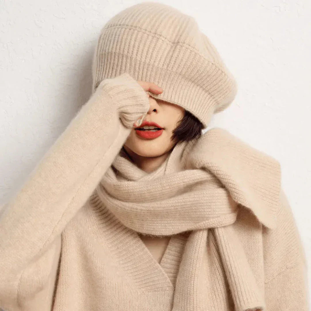 Women's Soft Cashmere Beret with Ribbed Foldover Band for Winter-The Yellow Prime