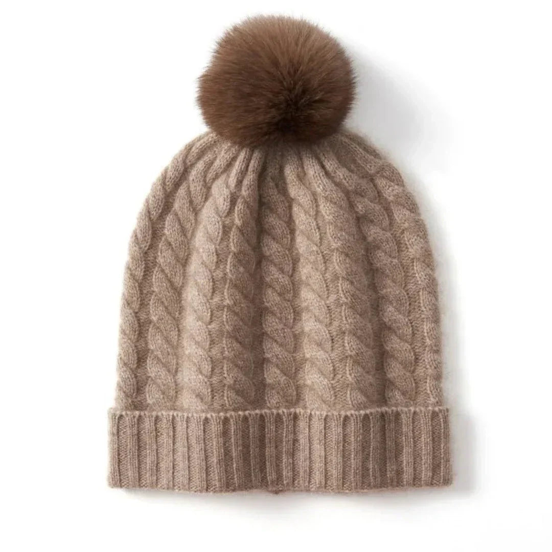 Women's Soft Cozy Cable Knit Beanie with Pom, Cashmere Winter Hat-The Yellow Prime