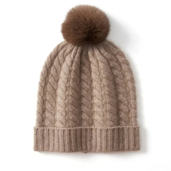 Women's Soft Cozy Cable Knit Beanie with Pom, Cashmere Winter Hat-The Yellow Prime