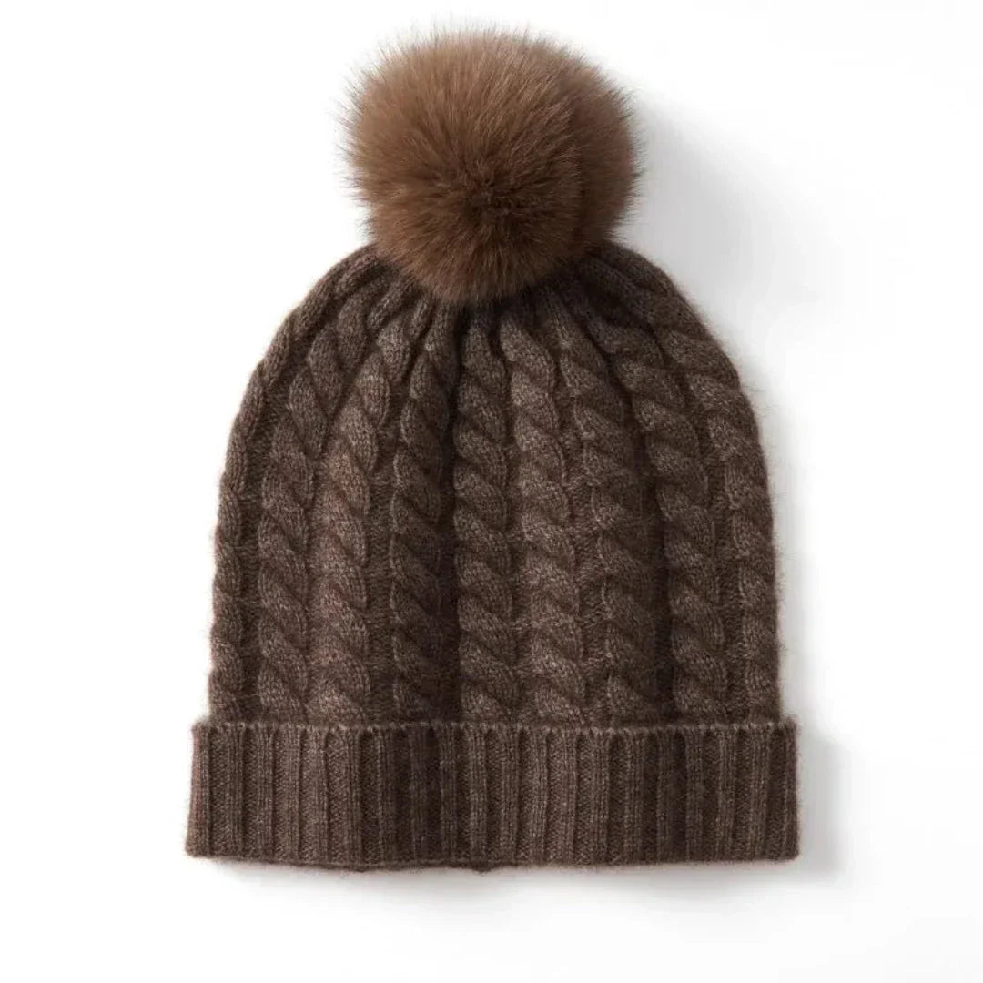 Women's Soft Cozy Cable Knit Beanie with Pom, Cashmere Winter Hat-The Yellow Prime