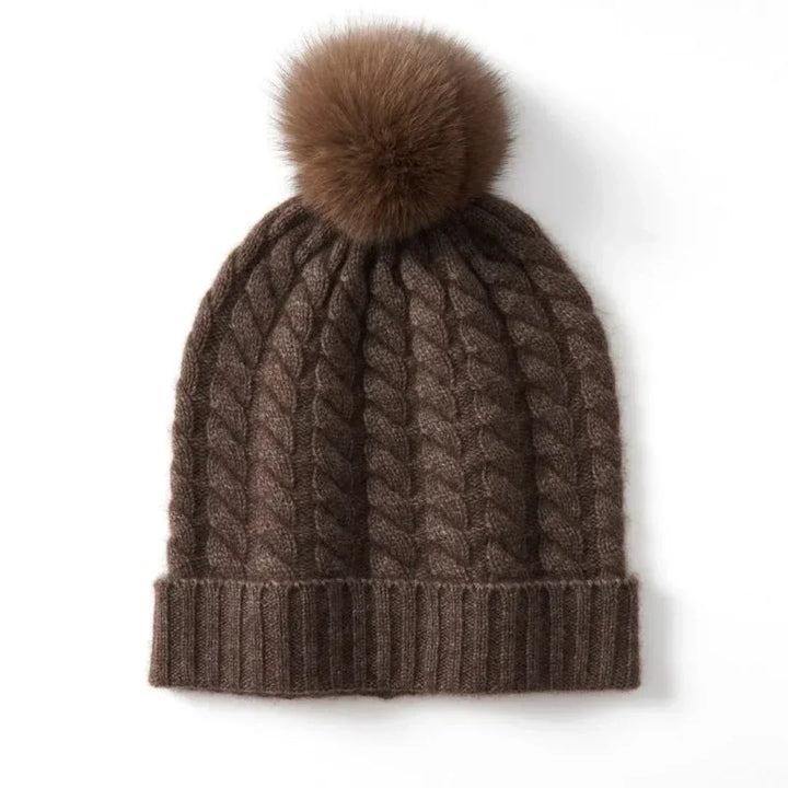 Women's Soft Cozy Cable Knit Beanie with Pom, Cashmere Winter Hat-The Yellow Prime