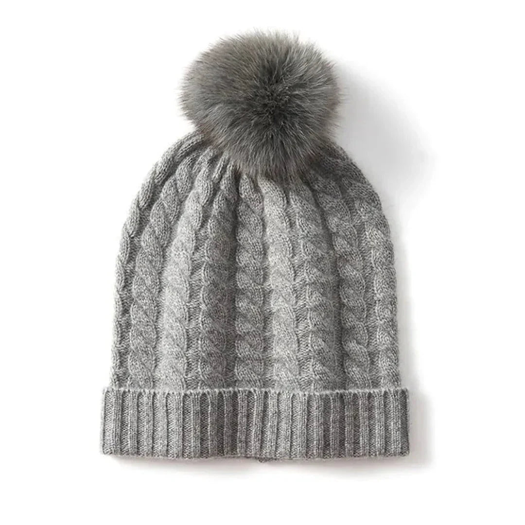 Women's Soft Cozy Cable Knit Beanie with Pom, Cashmere Winter Hat-The Yellow Prime