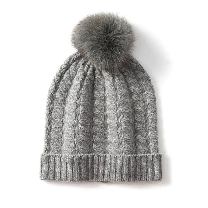 Women's Soft Cozy Cable Knit Beanie with Pom, Cashmere Winter Hat-The Yellow Prime