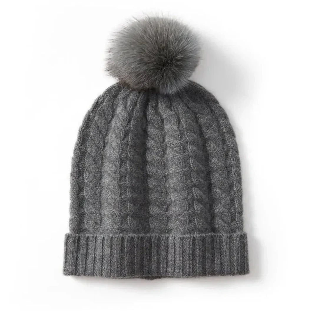 Women's Soft Cozy Cable Knit Beanie with Pom, Cashmere Winter Hat-The Yellow Prime