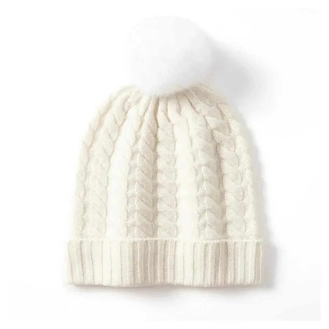 Women's Soft Cozy Cable Knit Beanie with Pom, Cashmere Winter Hat-The Yellow Prime