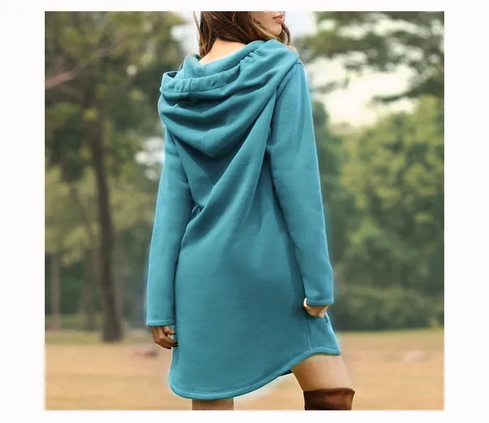 Women's Soft Cozy Longline Hoodie Dress in Brushed Knit-The Yellow Prime