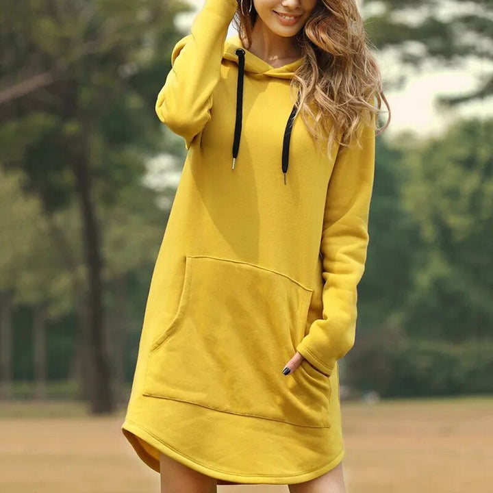 Women's Soft Cozy Longline Hoodie Dress in Brushed Knit-The Yellow Prime