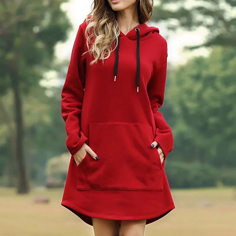 Women's Soft Cozy Longline Hoodie Dress in Brushed Knit-The Yellow Prime