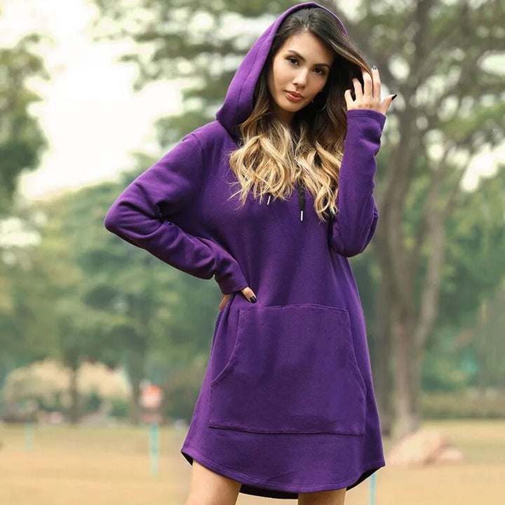 Women's Soft Cozy Longline Hoodie Dress in Brushed Knit-The Yellow Prime