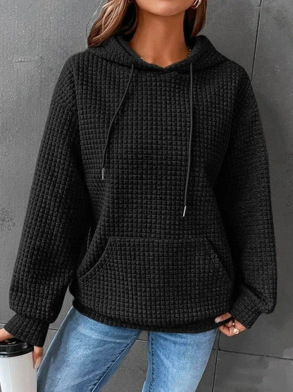 Women's Soft Cozy Waffle Knit Hoodie Sweater for Layering-The Yellow Prime