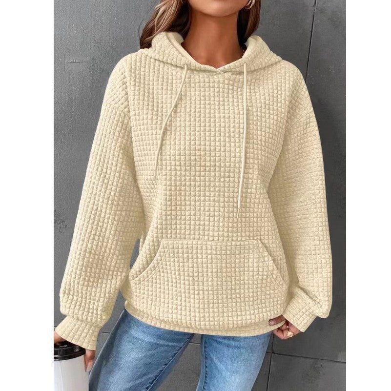 Women's Soft Cozy Waffle Knit Hoodie Sweater for Layering-The Yellow Prime