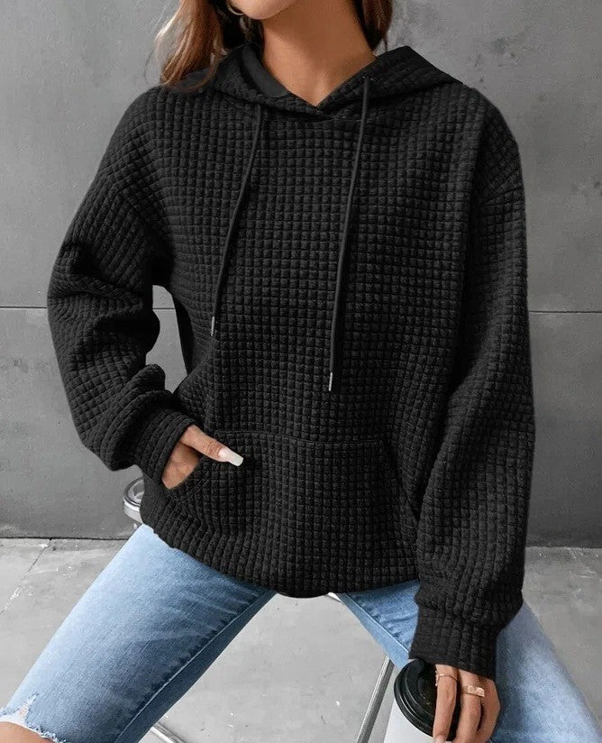 Women's Soft Cozy Waffle Knit Hoodie Sweater for Layering-The Yellow Prime