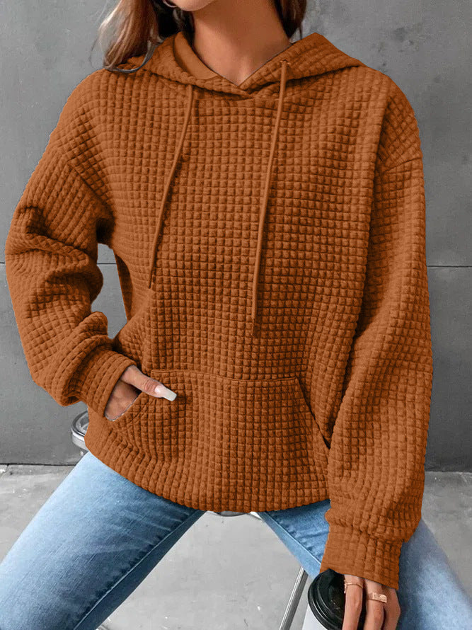 Women's Soft Cozy Waffle Knit Hoodie Sweater for Layering-The Yellow Prime